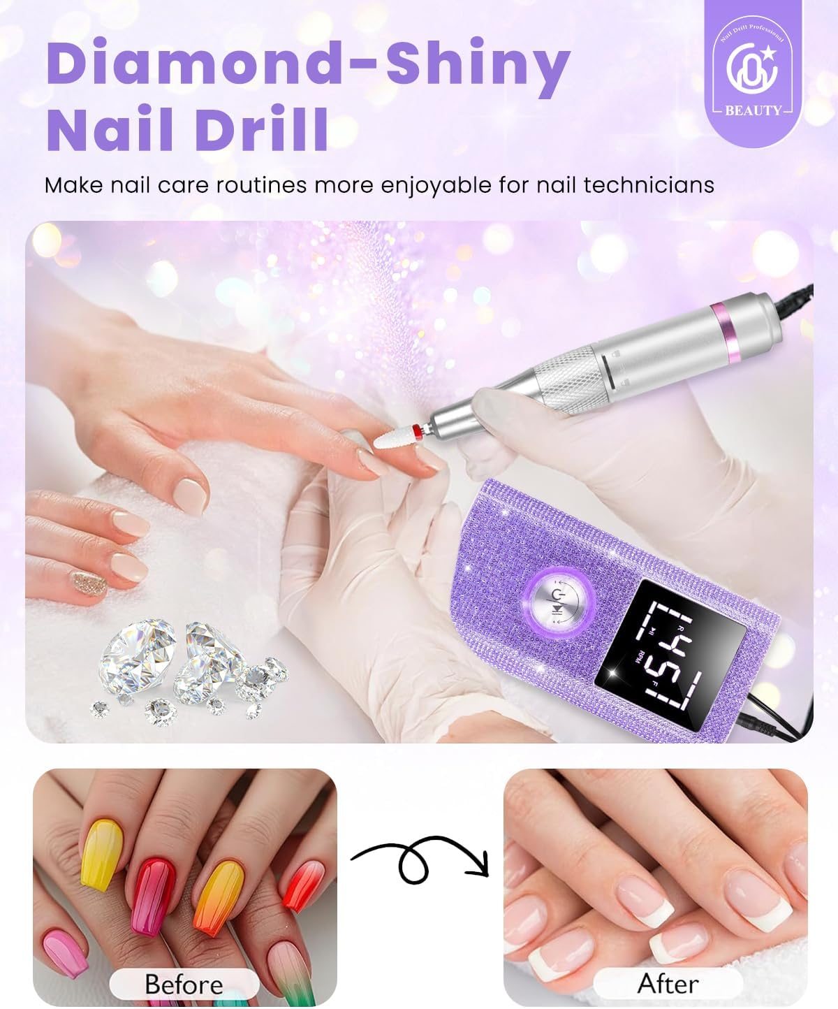 Cozyzen Cordless Electric Nail Drill, 45000 RPM Rechargeable Diamond E-File, Portable & Low Noise for Acrylic/Gel Nails, Manicure & Pedicure - Professional & Home Use