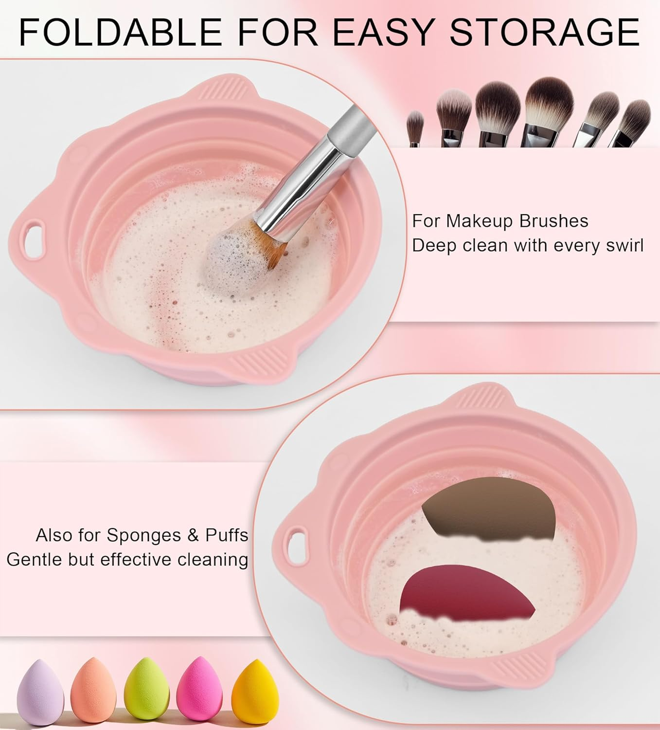 YBVABE Makeup Brush Cleaner and Dryer &ndash; Electric 10S Quick Clean & Dry with Foldable Silicone Bowl &ndash; Portable Spin Cleaning Tool for All Makeup Brushes &ndash; Battery & Rechargeable Options image number 5