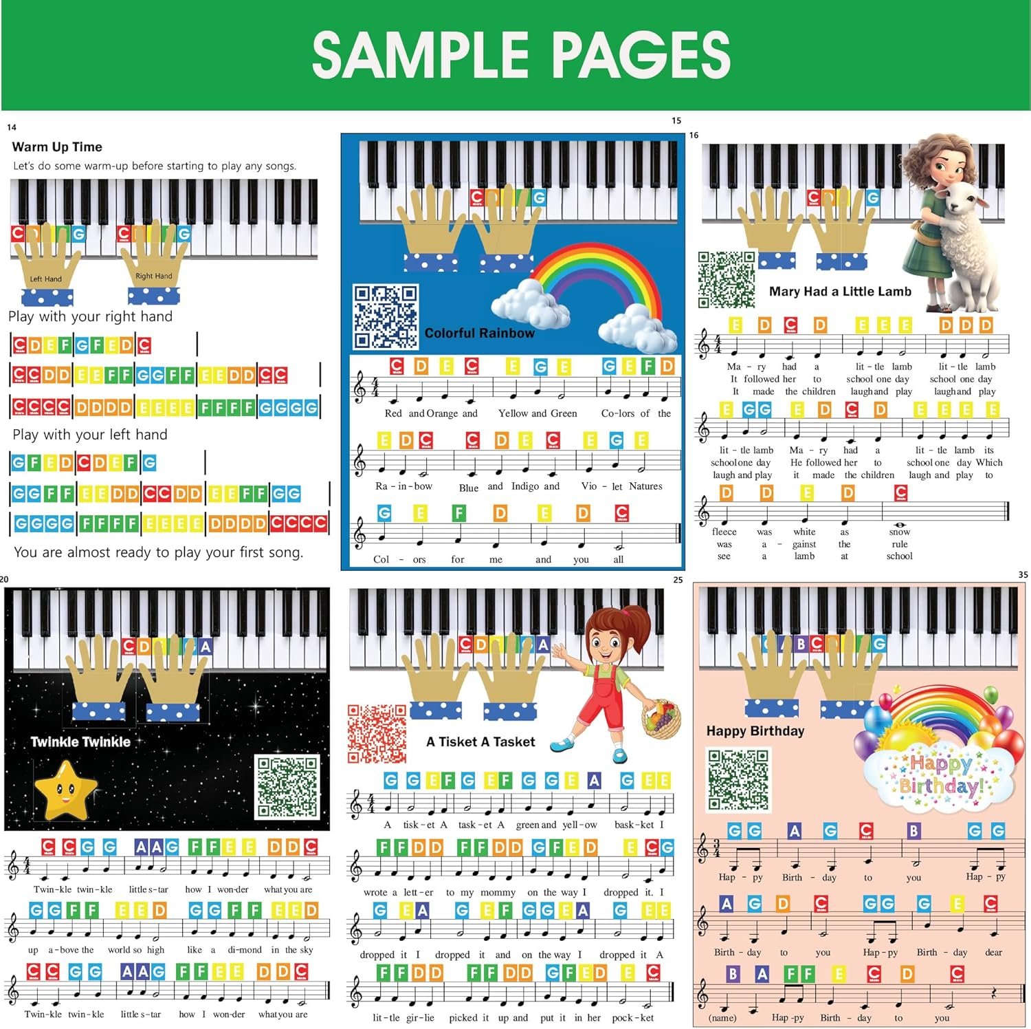 QMG Rainbow Color Piano and Keyboard Sticker and Kids Piano Learning Book Easy to Follow Instructions for Kids, Beginner Piano Book for Children, Easy Piano Sheet Music for Kids image number 5