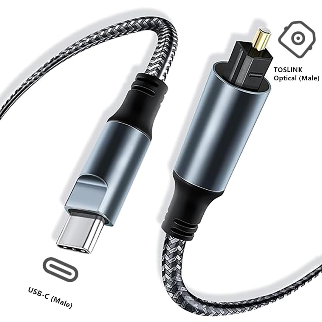 Hexchuang USB C to Toslink Optical Audio Cable Braided USBC Male to SPDIF Port Male Fiber Optic Adapter Connector for Tv/Soundbar, Ps5,Speakers & Home Theater Systems (1.8M) image number 5