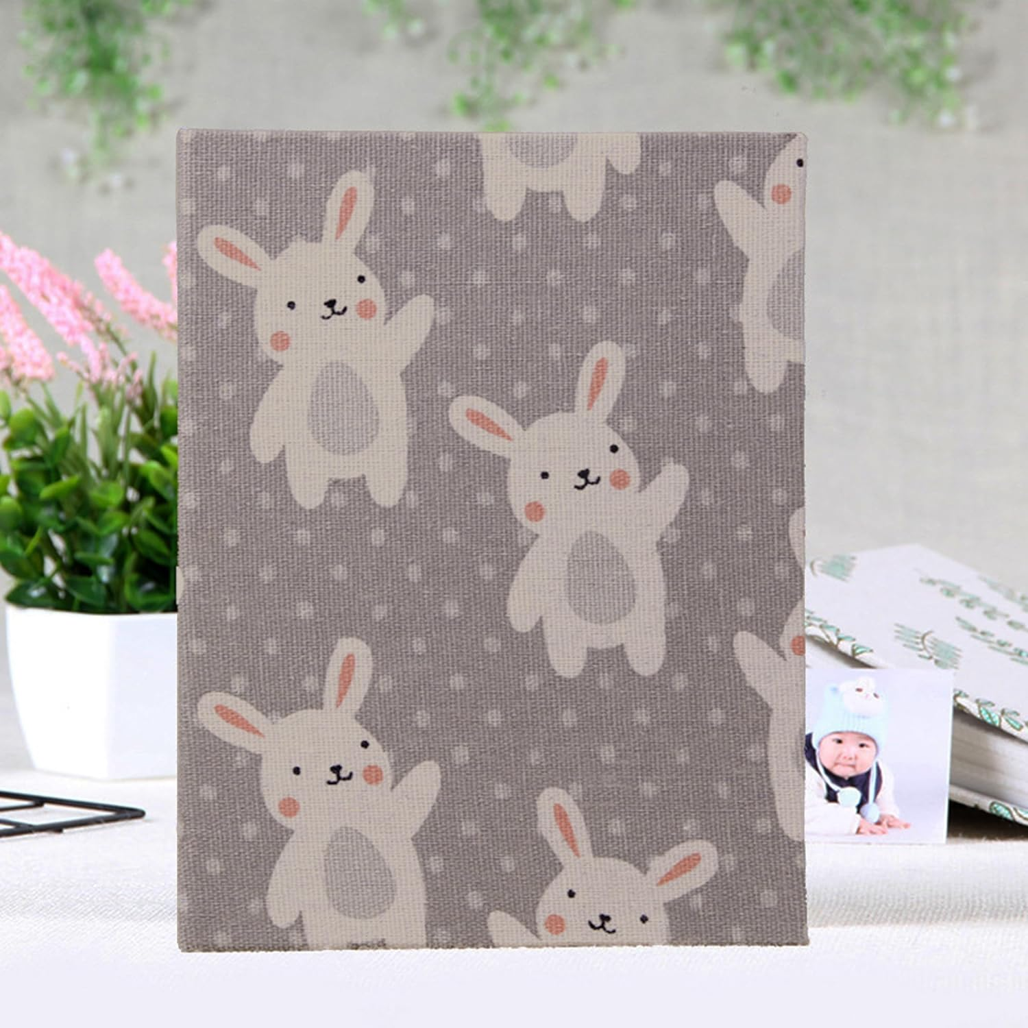 Kids Photo Album, 100 Pockets 10X15 Small Picture Album Book, Slip-In Linen Cover Photo Book for Boys, Girls, Family(Rabbit) image number 3