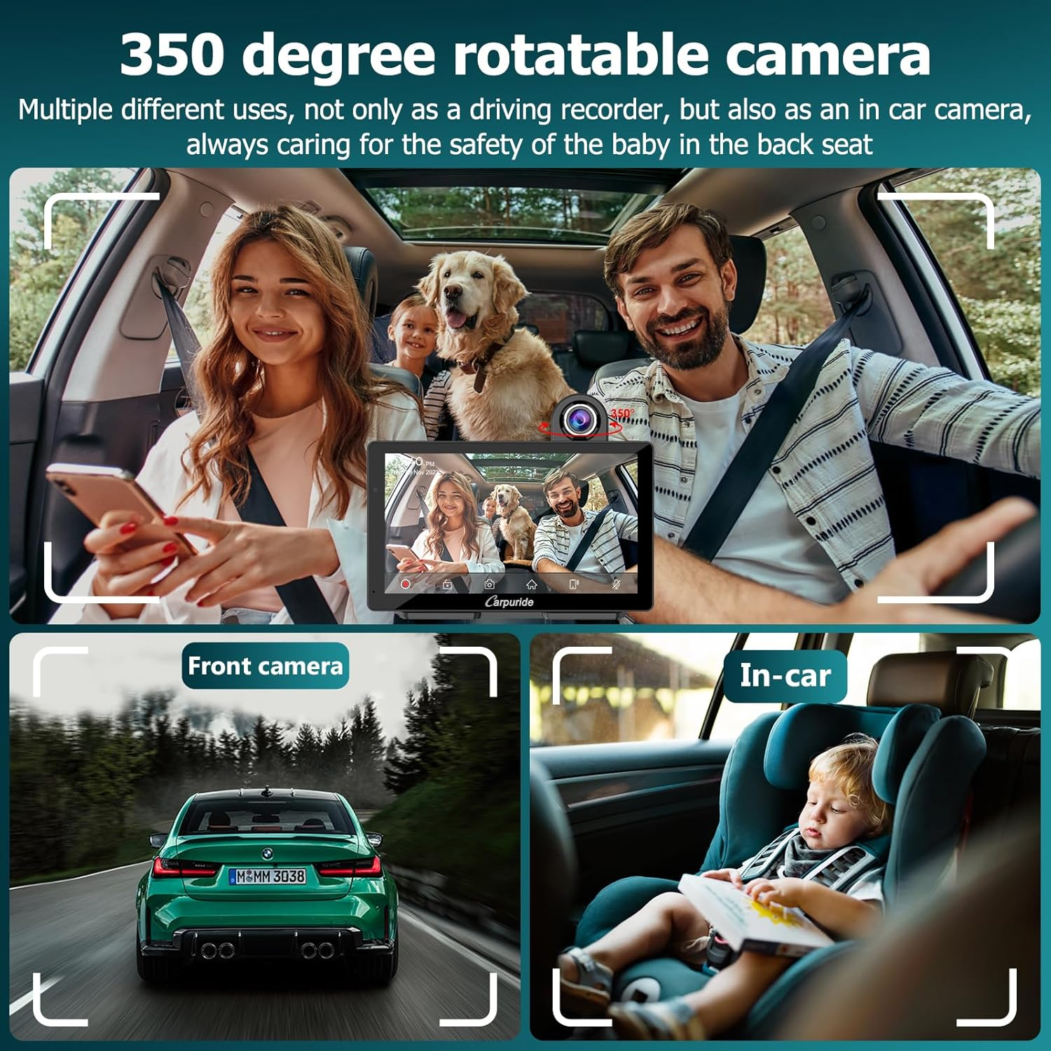 Carpuride W703 Portable Wireless Carplay & Android Auto with Dash Cam-7" HD IPS Screen, 4K Front Cam & 1080P Backup Cam, Loop Recording,Bluetooth,Mirror Link,Gps,Siri,Play Music,Dashboard Mounted image number 2