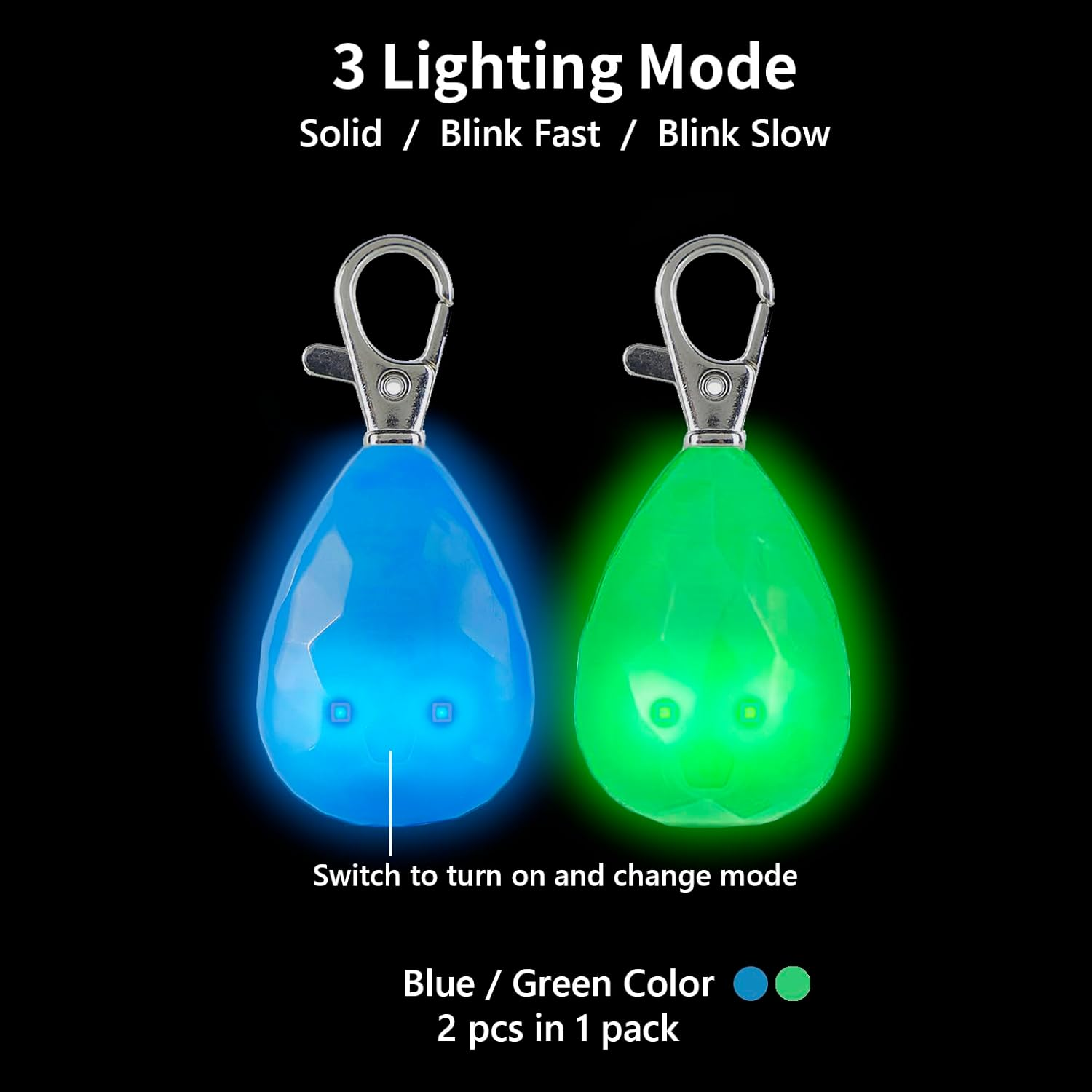LED Dog Collar Light 2 Pack, USB Rechargeable Clip-On Flashing Tag Light, 3 Modes for Night Walking Safety (Blue/Green) image number 2