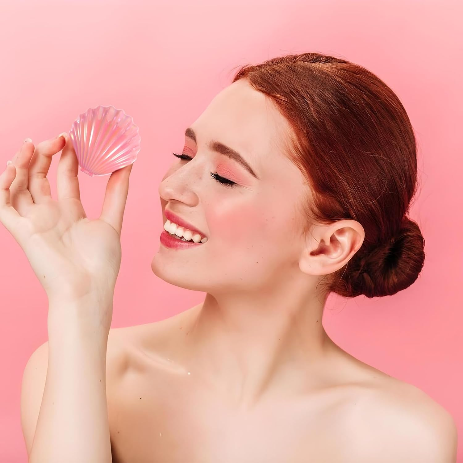 Metallic Shinning Finish Foldable Travel Hair Brush, 2 Pcs Mini Hair Brush with Mirror Shell Shape Portable Hair Brush Pocket Brush Compact Brush Mini Massage Comb Travel Brushes for Hair Women Men image number 2