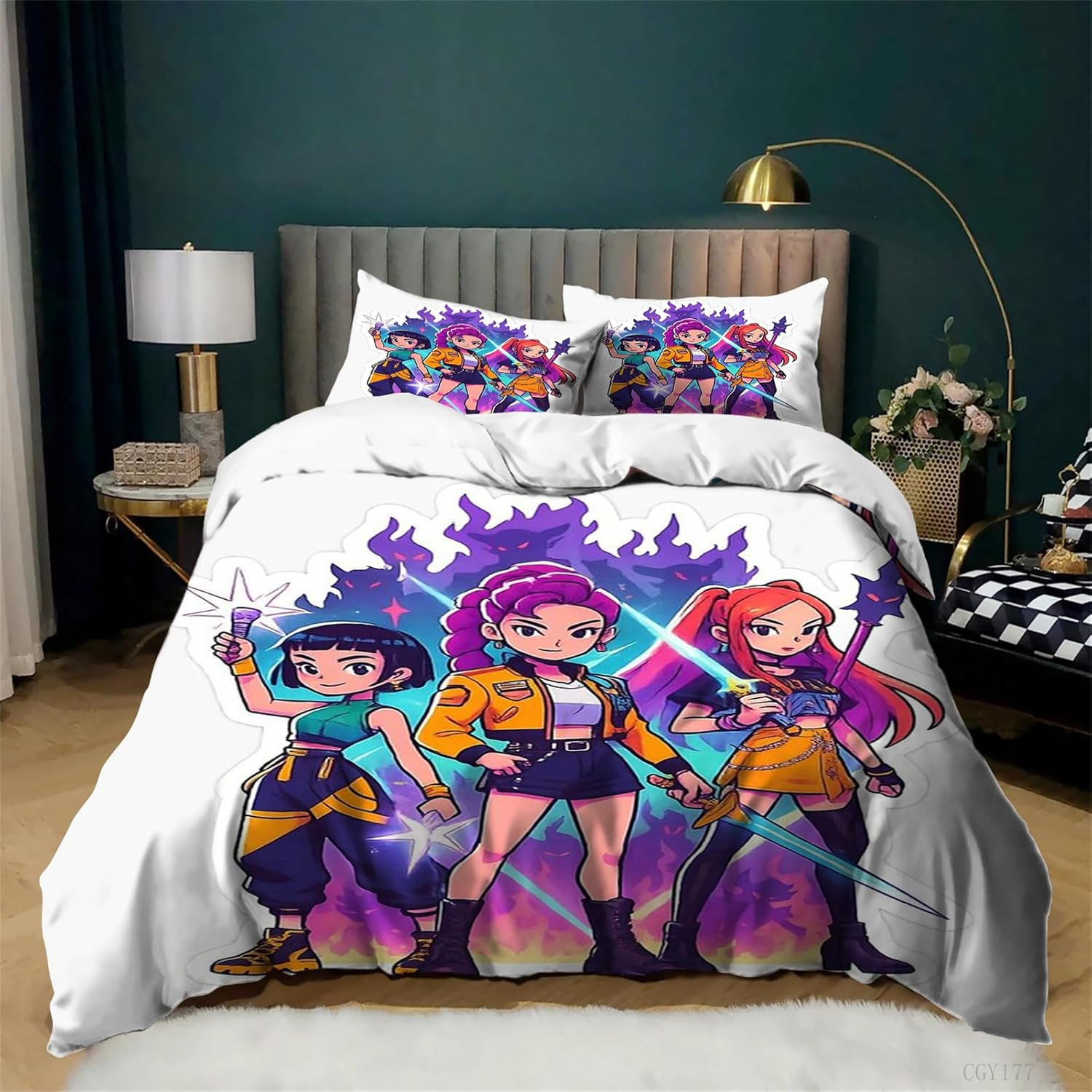 Cartoon Bedding Set 3 Pieces Soft and Breathable Duvet Cover Set for Girls All Season Light-Weight Comforter Cover