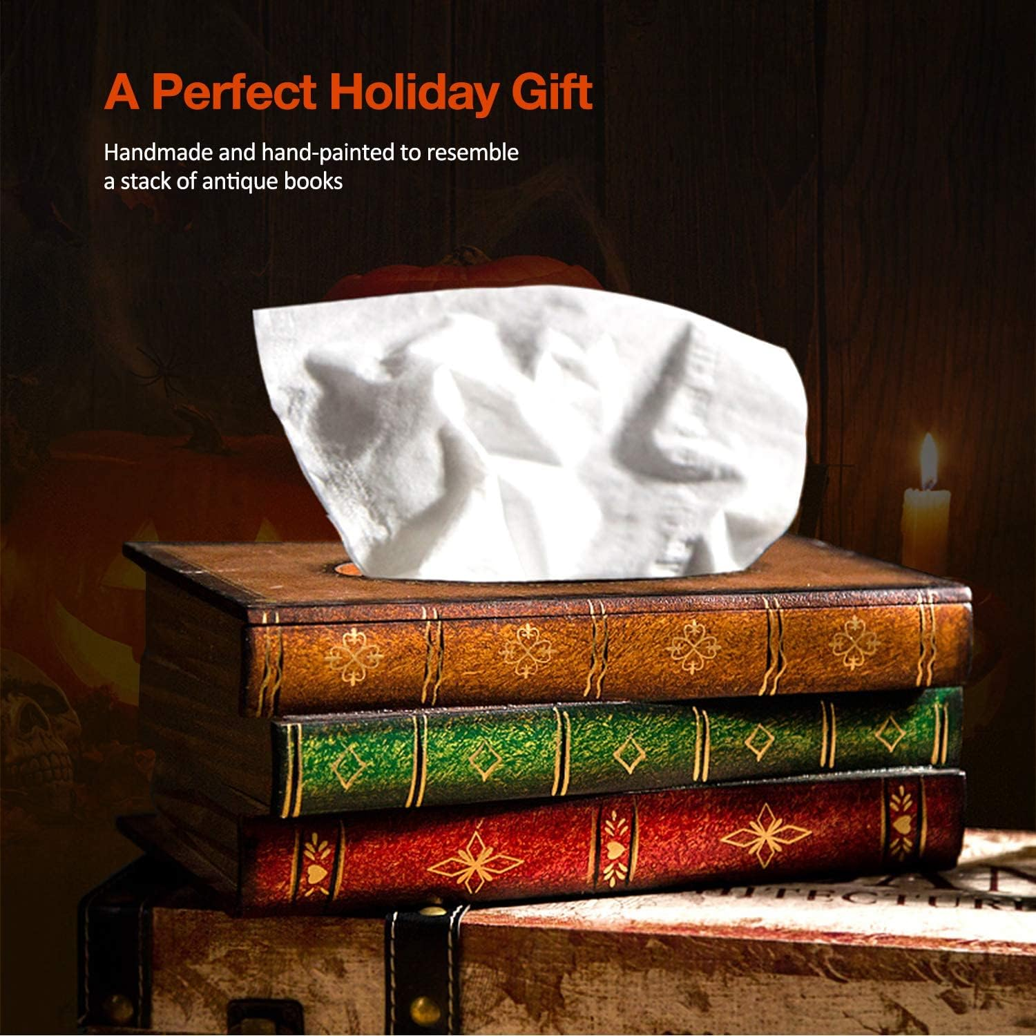 Vintage Wooden Antique Book Tissue Holder Dispenser/Novelty Napkin Paper Holder Box Cover for Book Reader Lover at Home/Office/Car Automotive Decoration image number 5