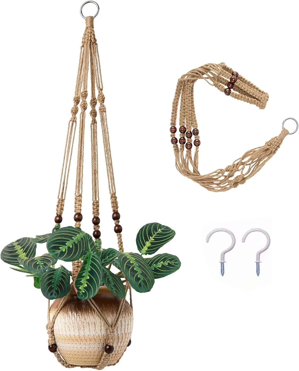 Hanging Planter Rope Macrame Plant Hanger Indoor Wall Hanging Planter + 2 Hooks Hanging Planters Basket Cotton Rope 4 Legs 35 Inch Used for Herbs Ferns Ivy Crawling Plants Hanging Planters(Brown) image number 4