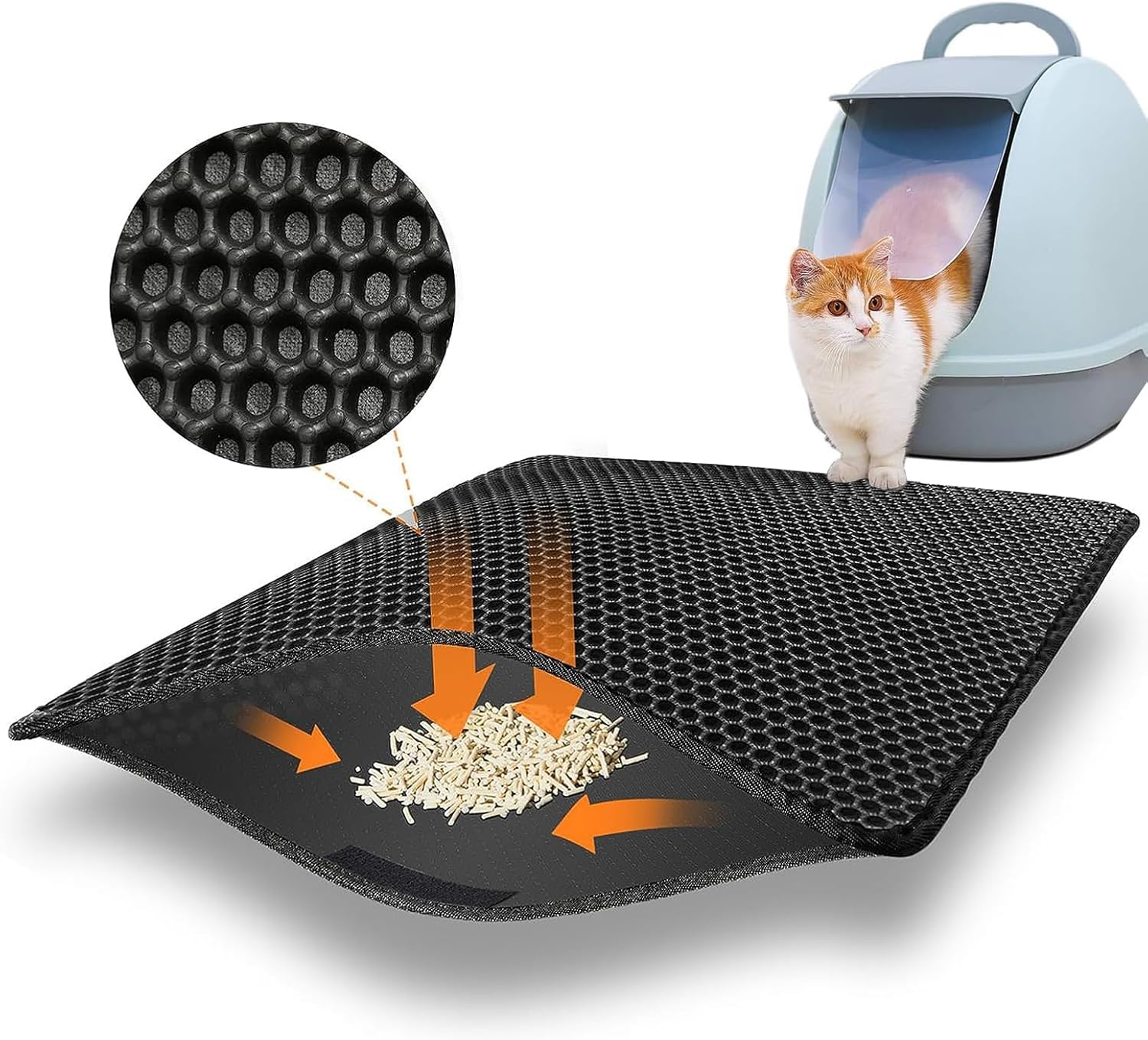 Cat Litter Tray Mat, 60 X 45 Cm Cat Litter Mat, Cat Litter Mat, Honeycomb Design, Waterproof Double Layer, Easy to Clean, for Cleanliness with Cat Litter image number 3