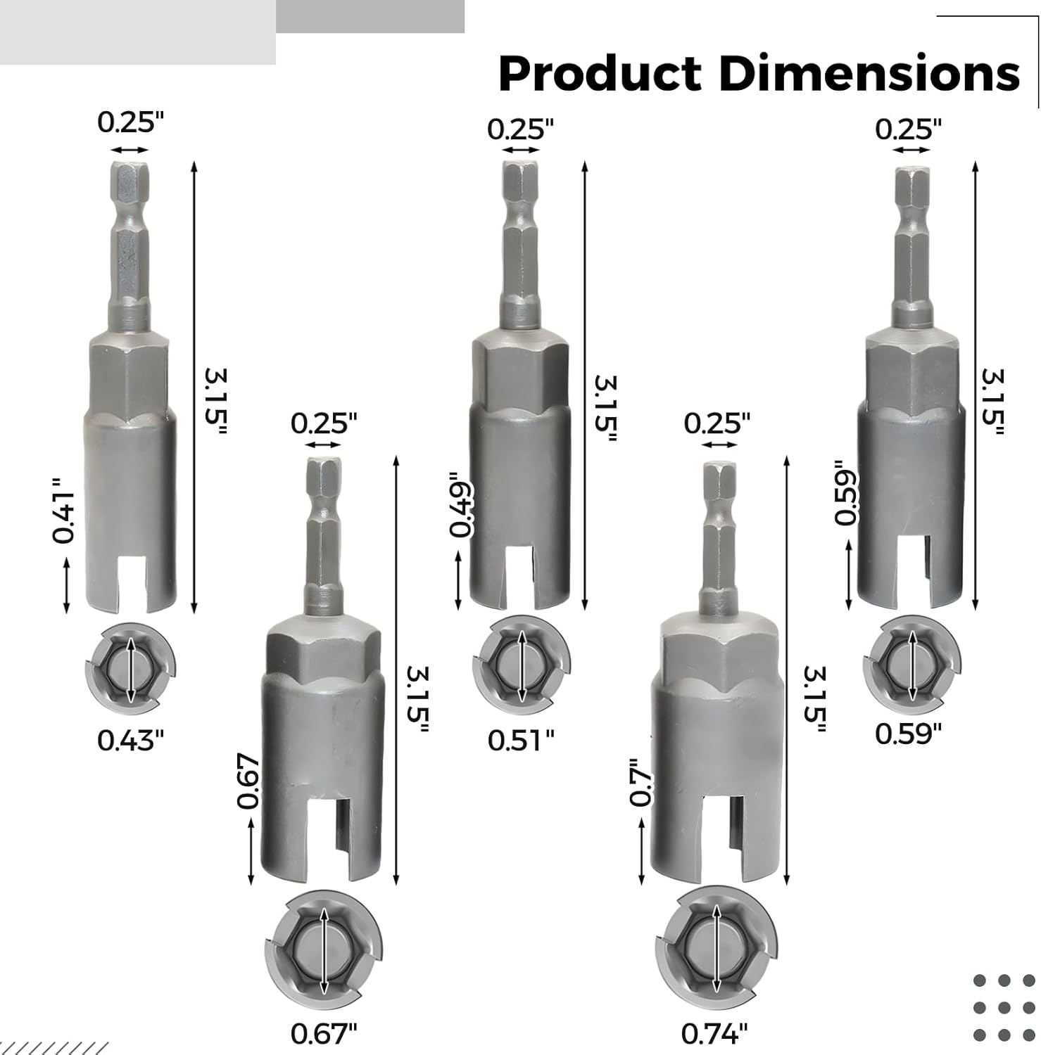 YOFAPA 5 PCS 1/4 in Hex Shank Nut Drivers, Power Wing Nut Driver Set, Deep Impact Sockets for Hurricane Shutters, Includes 11/13/15/17/19 Mm, Robust Chrome Vanadium Alloy image number 3