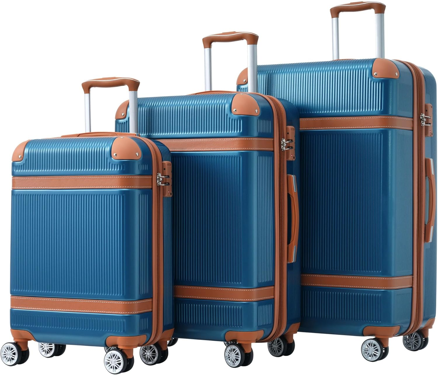 SPOFLYINN 3 Pieces Luggage Sets Travel Suitcase with 8 Spinner Wheels TSA Approved Lock Collision-Protection Angle Travel Rolling Luggage 3 Sizes (20'' 24'' 28''), Blue, One Size, 3 image number 5