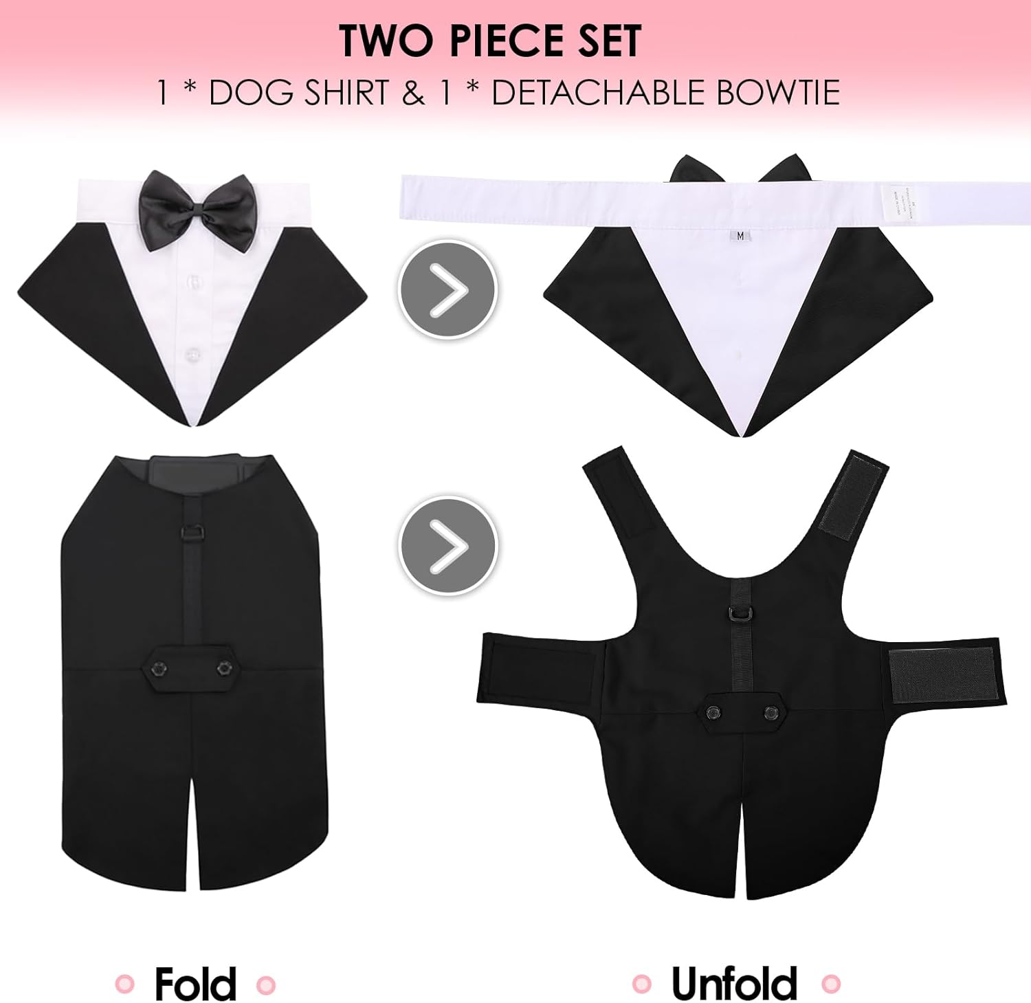 AOFITEE Dog Tuxedo Formal Dog Suit and Bandana Set, Gentle Dogs Wedding Party Suit Bow Tie Shirt, Tuxedo for Medium Dogs Costume Outfit with Detachable Bowtie Collar for Christmas Halloween Dress Up image number 7