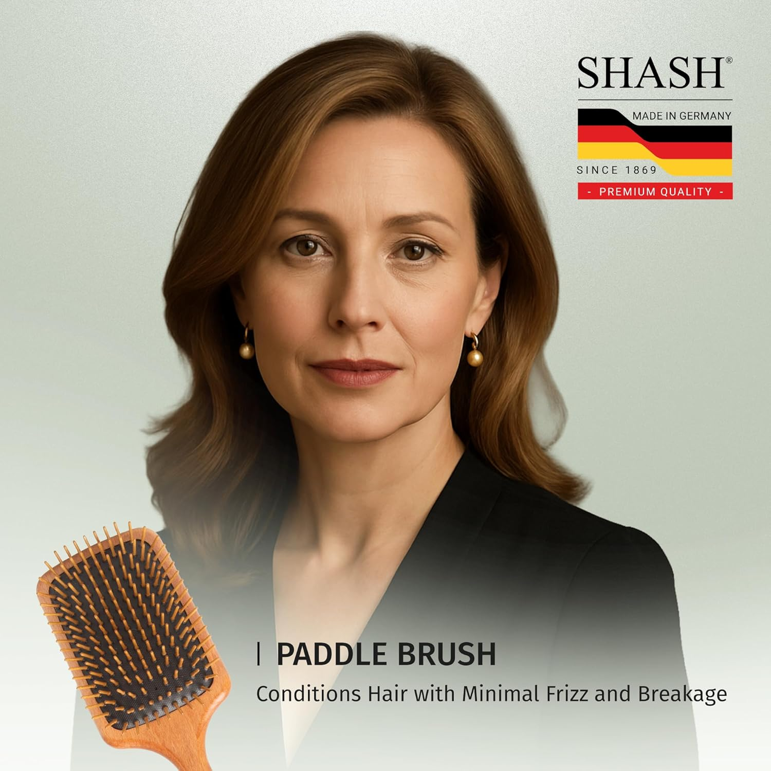 SHASH since 1869 Made in Germany Wooden Paddle Brush - Gently Detangles, Styles, Conditions Hair with Minimal Frizz and Breakage - Safe for All Hair Types, Wet or Dry - Eco-Sourced Wood image number 6