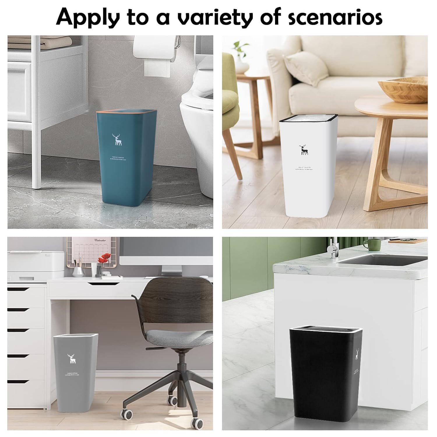 XPIY Trash Can with Lid, 2 Pack 4 Gallons/15 Liters Garbage Can with Press Top, Small Trash Can Dog Proof, Plastic Trash Bin, Waste Basket for Bathroom|Kitchen|Bedroom|Office (2, White) image number 1