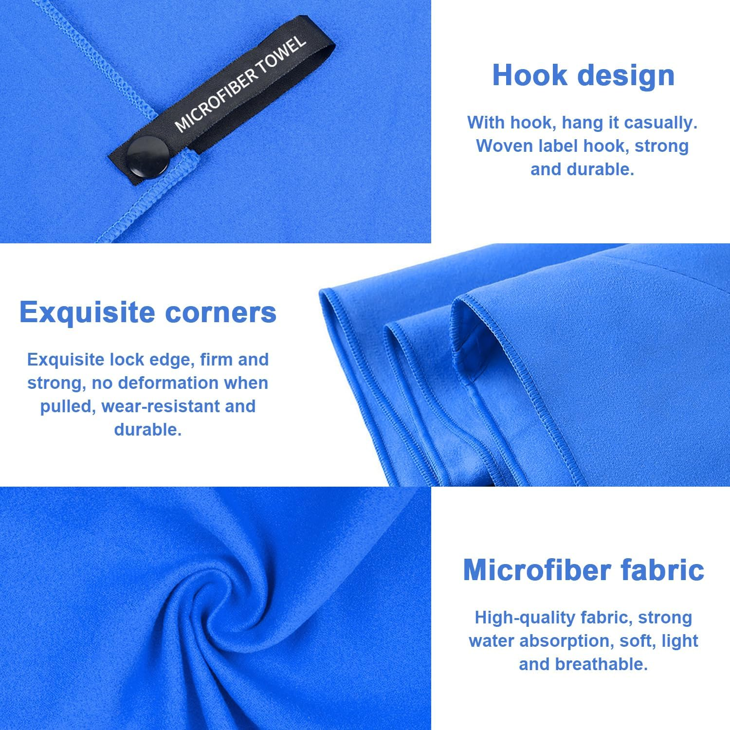 GIOD Microfibre Towel Travel，Camping Towels Set of 3, Quick Drying Bath Towels, Sports Fitness Reversible Fleece Quick Drying Towels for Gym, Pool, Yoga, Beach, Outdoor Travel (Blue) image number 5