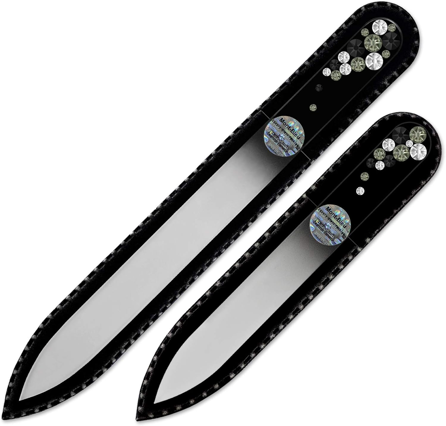 Nail File - Mont Bleu Premium Set of 2 Glass Nail Files Hand Decorated with Crystals - Genuine Czech Tempered Glass - Gifts for Women - Best Glass Nail Files for Natural Nails