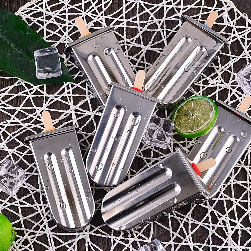 Set of 6 Stainless Steel Ice Lolly, Popsicle Ice Cream Mould with Stainless Steel Stick Holder Base Lolly Maker Set Ice DIY Ice Cream Mould Maker Freezer image number 1