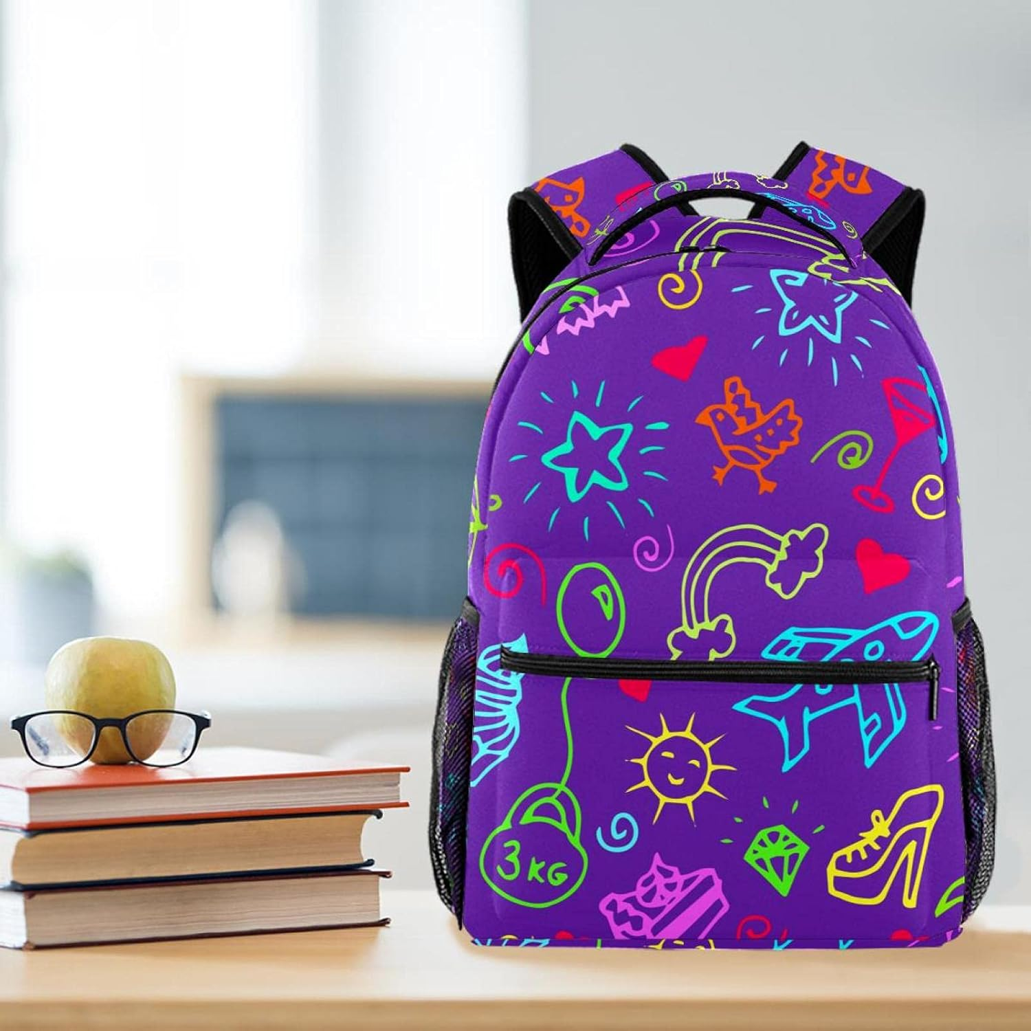 Illustration of Flowers Cakes Hearts Airplane Stars Backpack Students Shoulder Bags Travel Bag College School Tote Backpacks image number 2