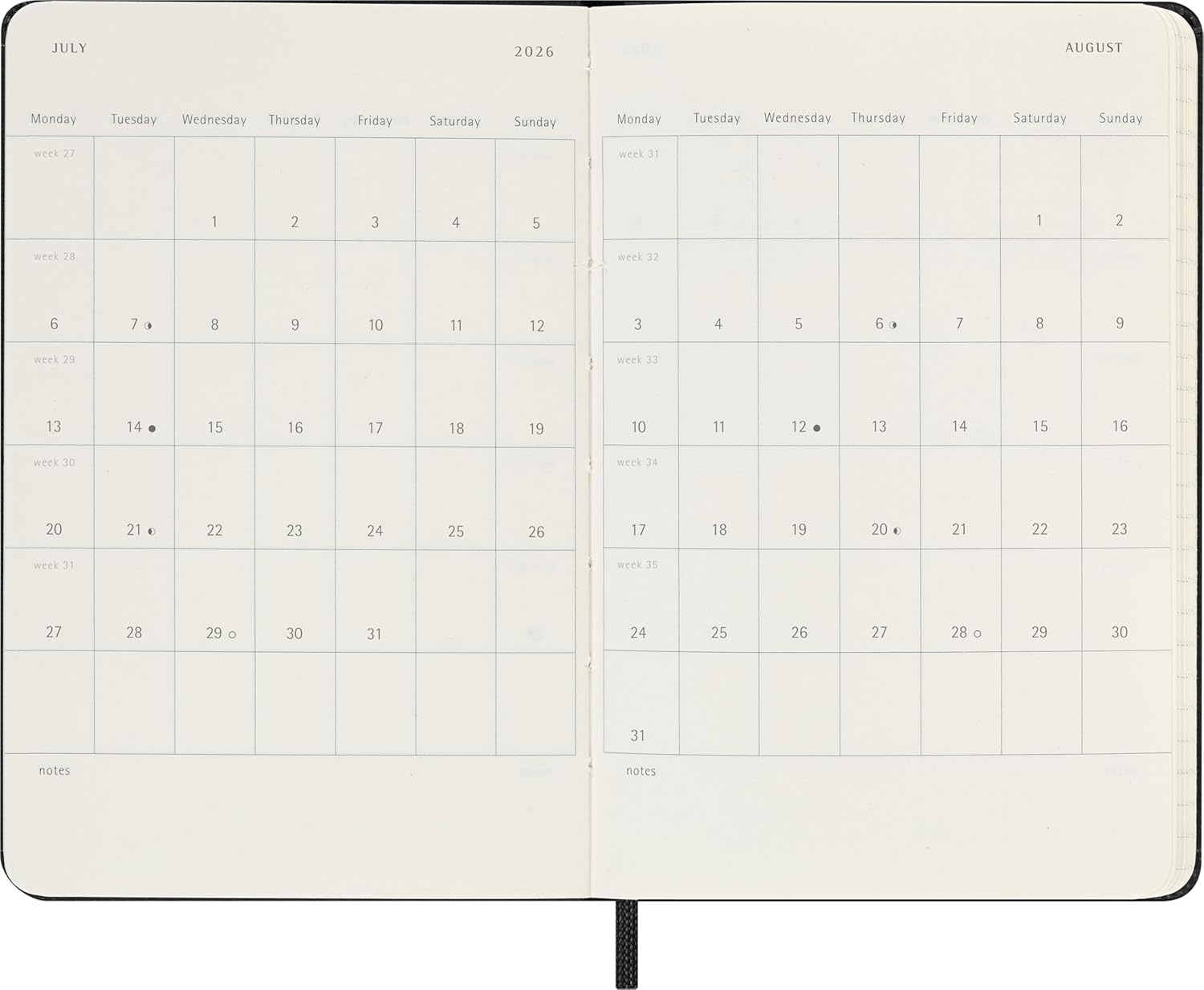 Moleskine - 2026-12 Month Weekly Horizontal Hard Cover Diary - Pocket - Black image number 1