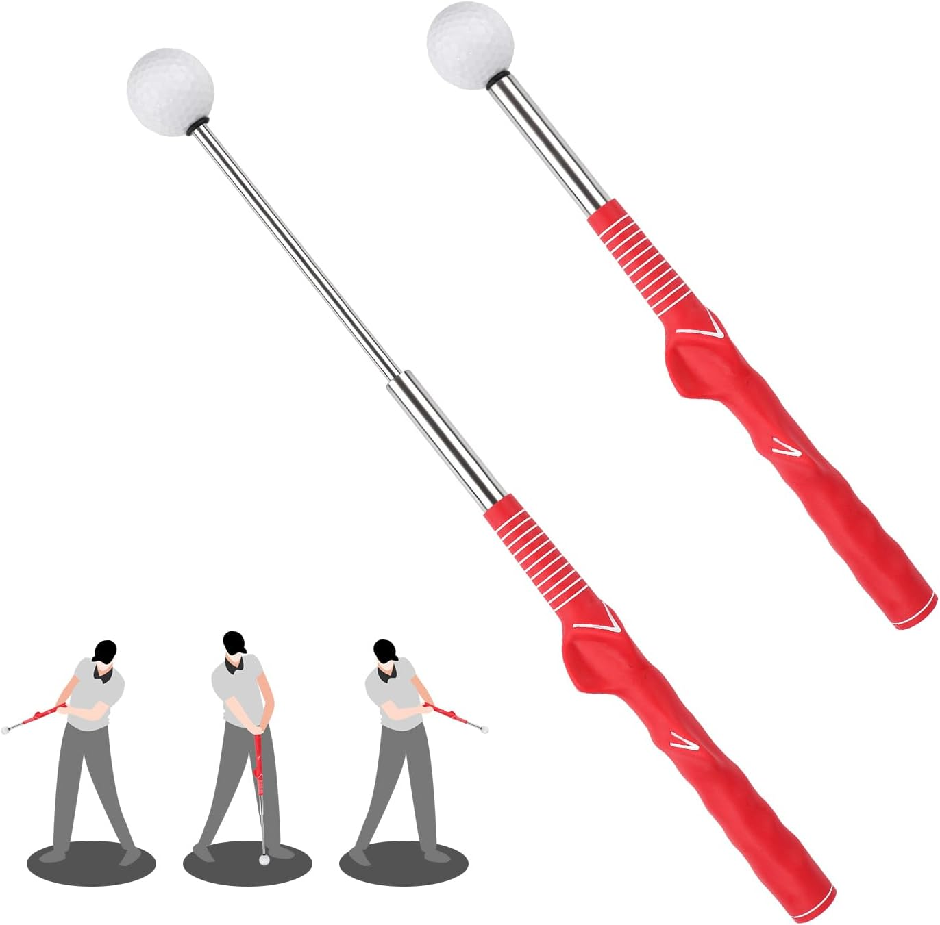 Retractable Golf Training Aid, Practical Swing Trainer Portable Golf Grip Training Aid Stretchable Golf Alignment Sticks for Indoor Practice Warm-Up Tempo Chipping Hitting Training (Red) image number 5