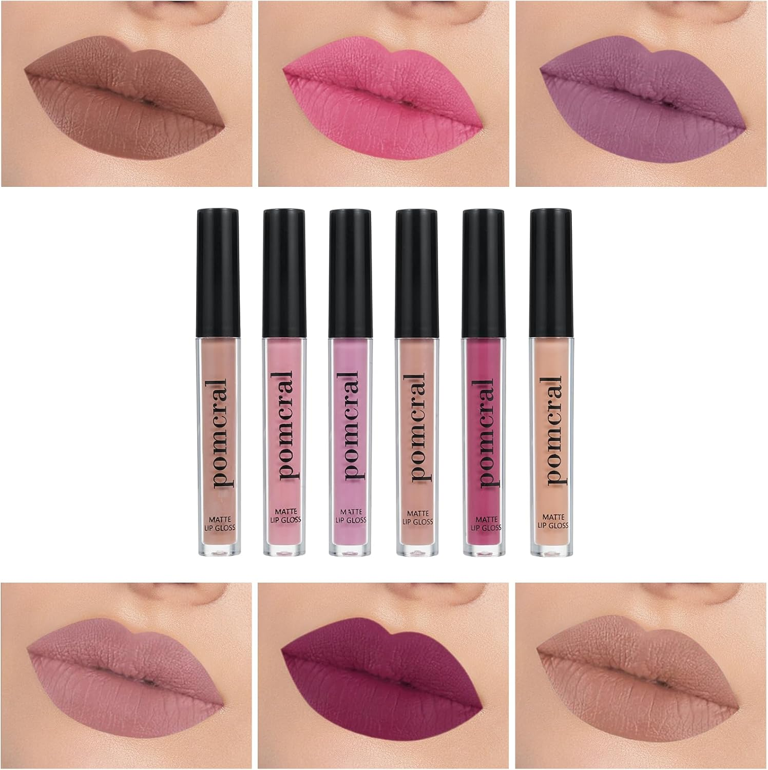 Pomcral Matte Lip Gloss Set, 6Pcs Lip Gloss for Women, Nude Lip Stain Long Lasting Smooth Lip Tint, Lip Gloss for Girls, Liquid Lipstick Gift Set image number 4