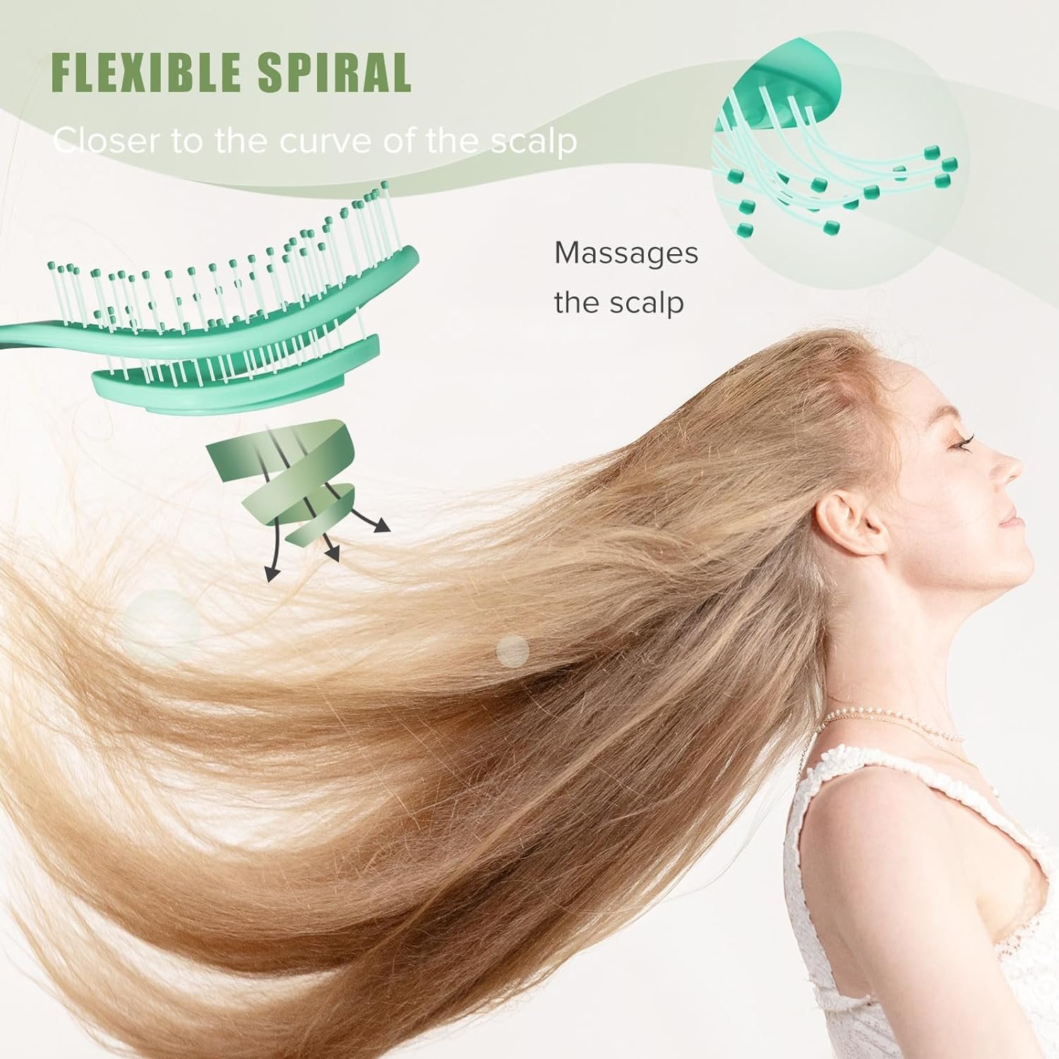 SHINLEA Detangle Hair Brush anti Tangle Hair Brush, Detangling Wet & Dry Hair Brush Spiral Hairbrush for Women, Men, Kids, Glide through Tangles for All Hair Types (Green) - Green image number 2