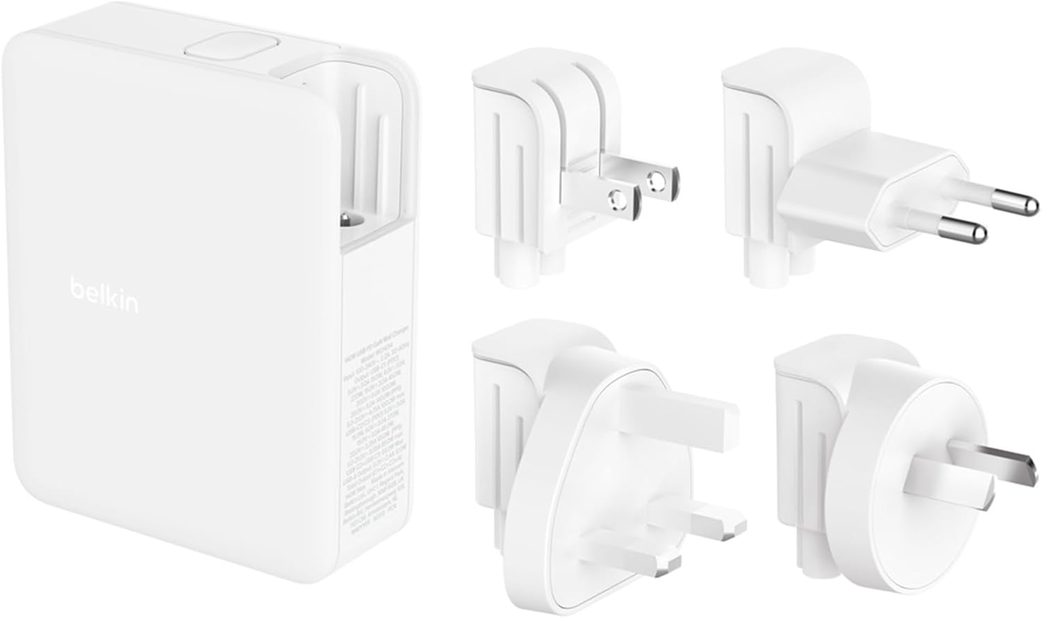 Belkin 140W -Port Gan Wall Charger, Multi-Port Charger Block,3 USB-C Ports and 1 USB-A Port or Apple Macbook, Iphone, Ipad, Samsung Galaxy, Google Pixel, & More
