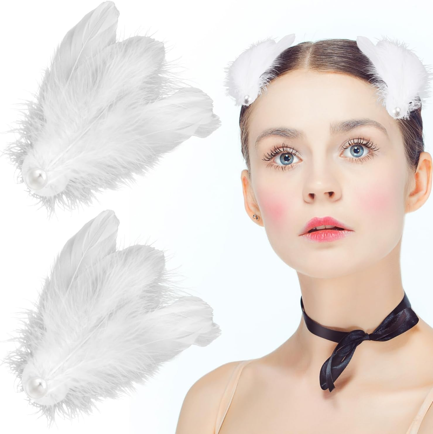 Gosknor 2Pcs White Swan Feathers Barrettes, Ballet Swan Lake Headpiece, Ostrich Feathers Hairpin for Stage Performances, Cosplay Costume image number 5