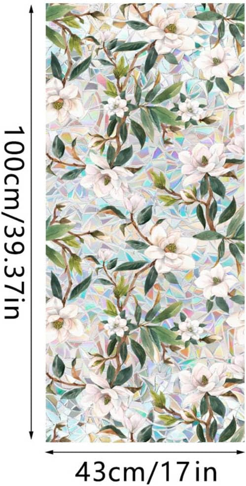 JOONOR Retro Gardenia Flowers Window Privacy Film,Gardenia Stained Glass Window Tint for Home,3D Rainbow Static Cling Sticker for Bathroom Living Room Glass Door,16.93 X 39.37 Inch image number 6