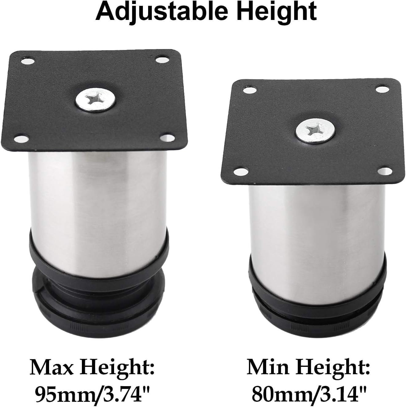 Set of 4 Stainless Steel Furniture Legs 4.7 Inch, Adjustable round Cabinet Legs 2" Dia Kitchen Feet, Metal Replacement Legs for Cabinet Sofa Couch Shelves Table