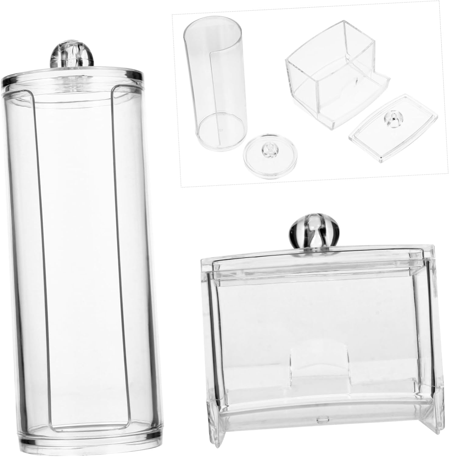 LAPYAPPE Cotton Pad Holder and Container Makeup Storage Box with Lid Set for Vanity and Bathroom Organization