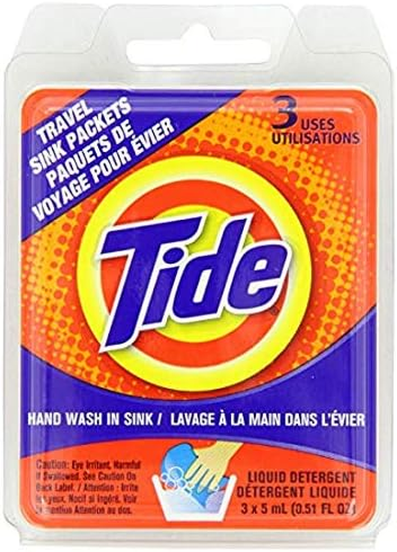 Tide Travel Sink Packets 3Ct Laundry Detergent for Hiking, RV, Camping, Backpacking, Outdoors, International (Pack of 2)