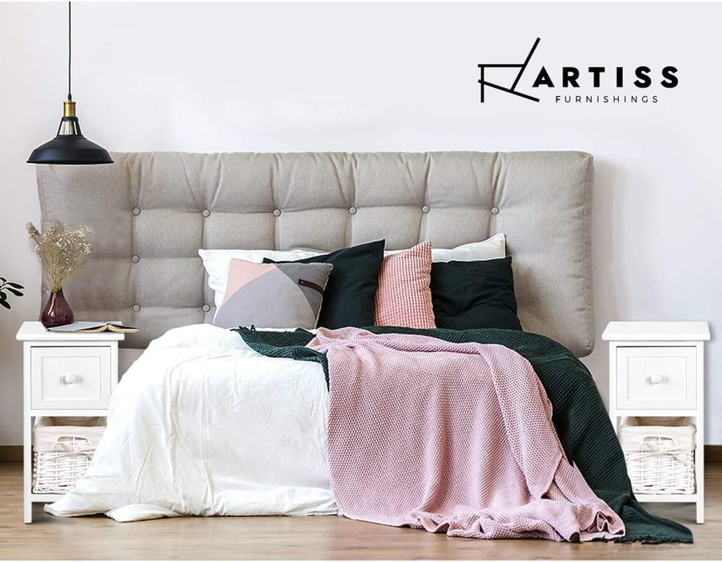 Artiss Bedside Table Set of 2 White Bed Baskets Side Tables Storage Small Narrow Desk Chest Drawers, with 1 Drawer + Shelf, Bedroom Home Furniture Tallboy Lamp Nightstand Cabinet in 45Cm Height image number 5