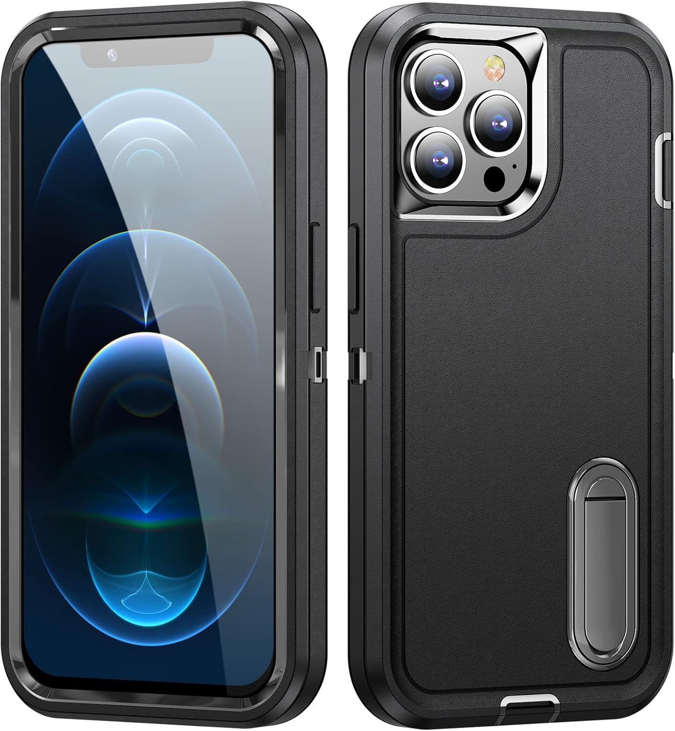 Shockproof Case for Iphone 12/12 Pro Case with Kickstand,Military Grade Drop Protective,Heavy Duty Hard Back 3-Layer Protective Phone Cover for Iphone 12/12 Pro (Black) image number 5