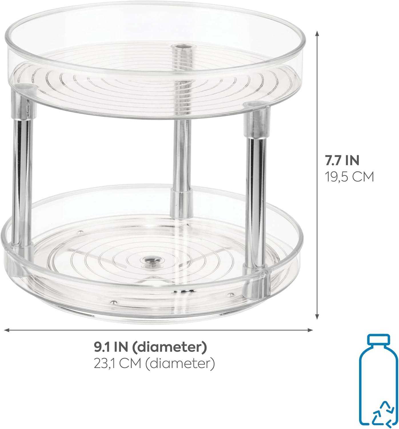 Idesign Rotatable Spice Rack with 2 Tiers, Small Plastic Kitchen Cupboard Storage for Spices and Condiments, Rotating Spice Jars Holder for Kitchen and Pantry, Clear image number 1