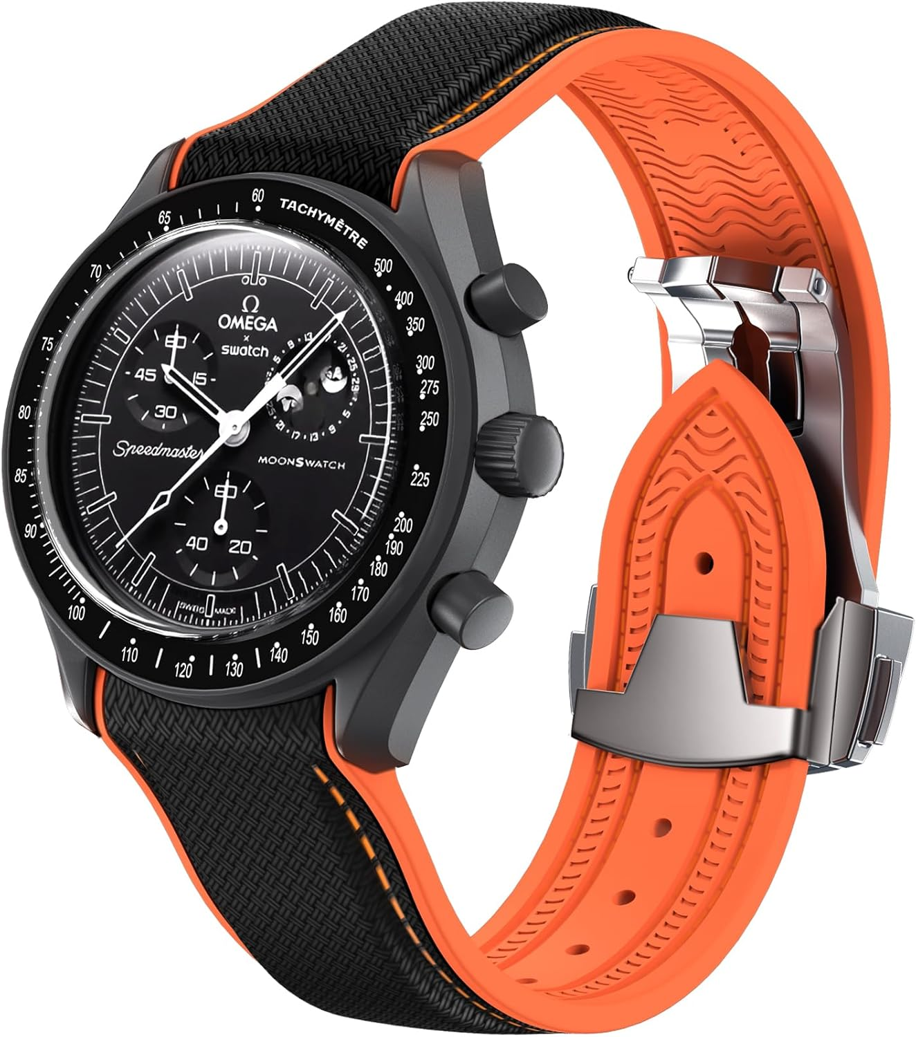 REBANDACE Strap for Omega X Swatch Moonswatch Watch 20Mm,Folding Buckle Strap Compatible Omega Swatch Moonswatch Speedmaster,Curved No Gap Replacement Strap Fo Swatch Omega Men Women