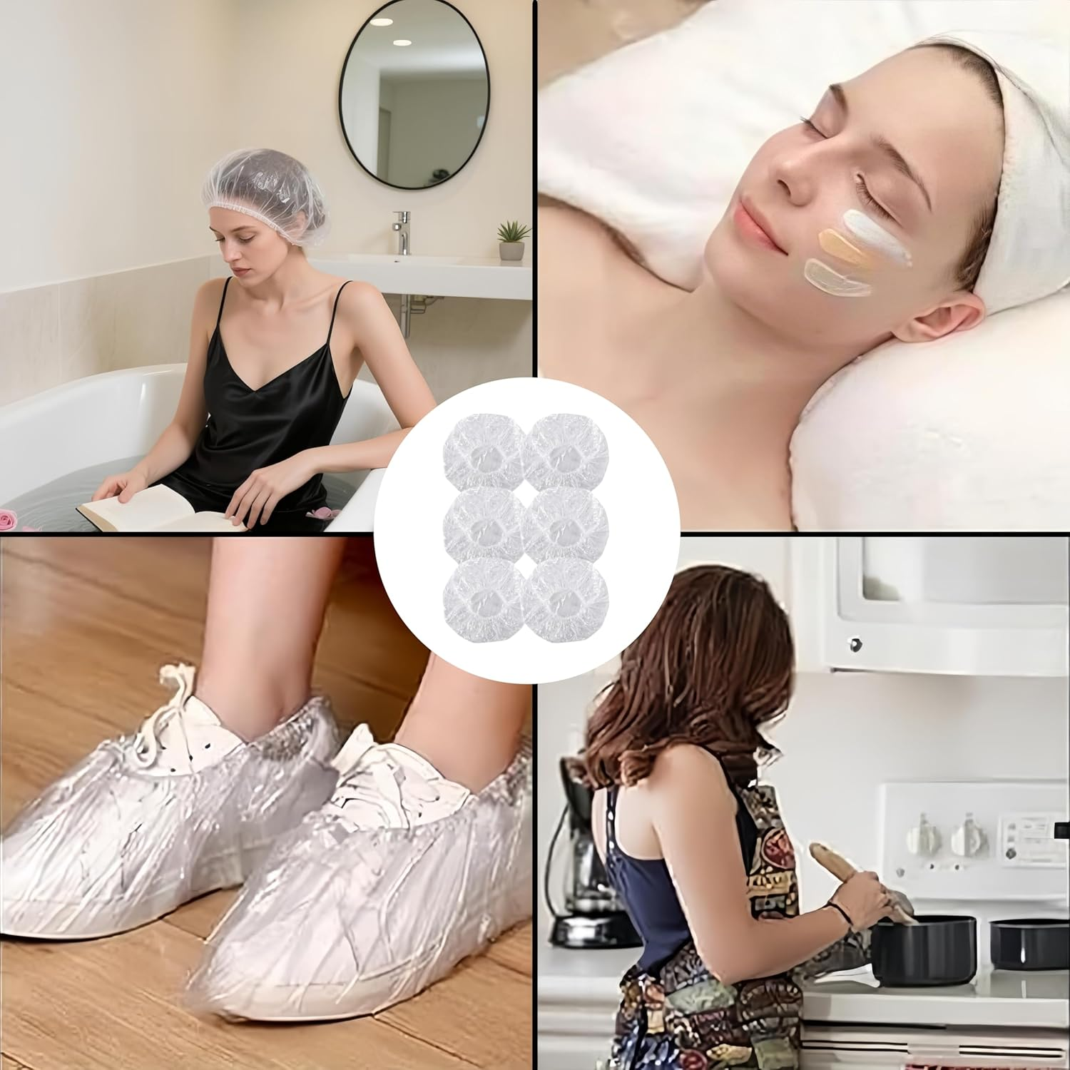 100 Reusable Zxjsisy Transparent Waterproof Shower Caps, Suitable for Women, Hair Care, Spa, Home Use, Portable Travel image number 2