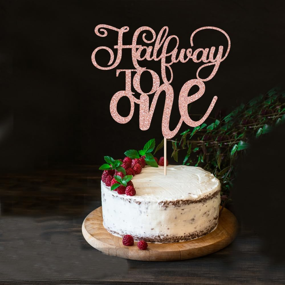 Half Way to One Cake Topper,Glitter 6 Months Birthday Decorations,Its My 1/2 Birthday Cake Topper,Baby Boy or Girl 6 Months Birthday Party Decoration Supplies (Rose Gold) - Gold image number 6