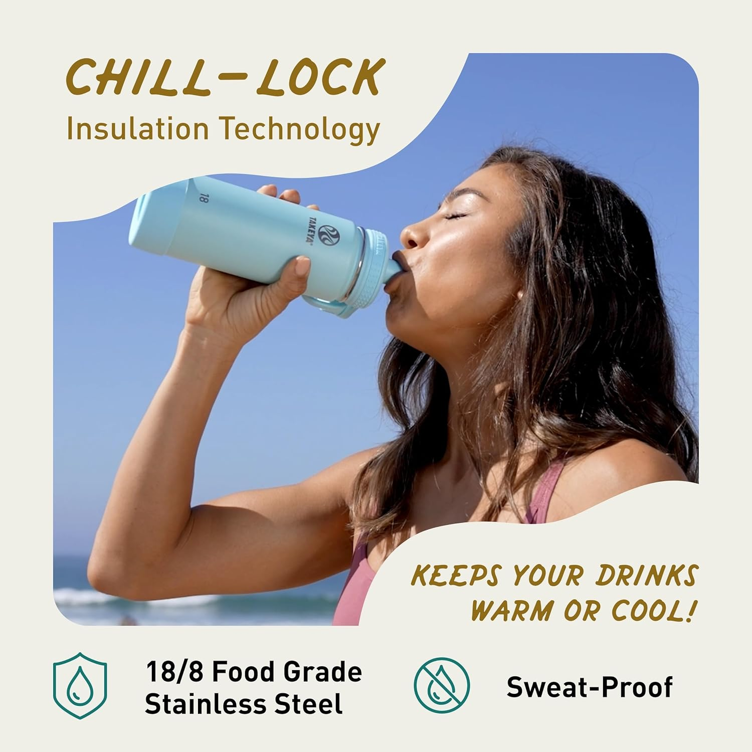 Takeya Australia Takeya Actives Vacuum-Insulated Stainless-Steel Water Bottle, 700Ml, Onyx Vacuum Insulated Double Walled Water Bottle, Onyx, 24 Oz image number 4