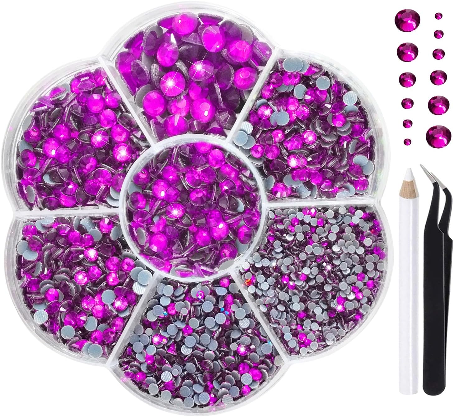Liliume 5000 X Hotfix Rhinestones, Light Violet Rhinestones, 21 Colours, 5 Sizes, 2 Mm, 3 Mm, 4 Mm, 4.8 Mm, Rhinestone Glass, round Rhinestones for Clothes, Shoes and DIY Crafts (Purshcia) - Gold-Coloured image number 4