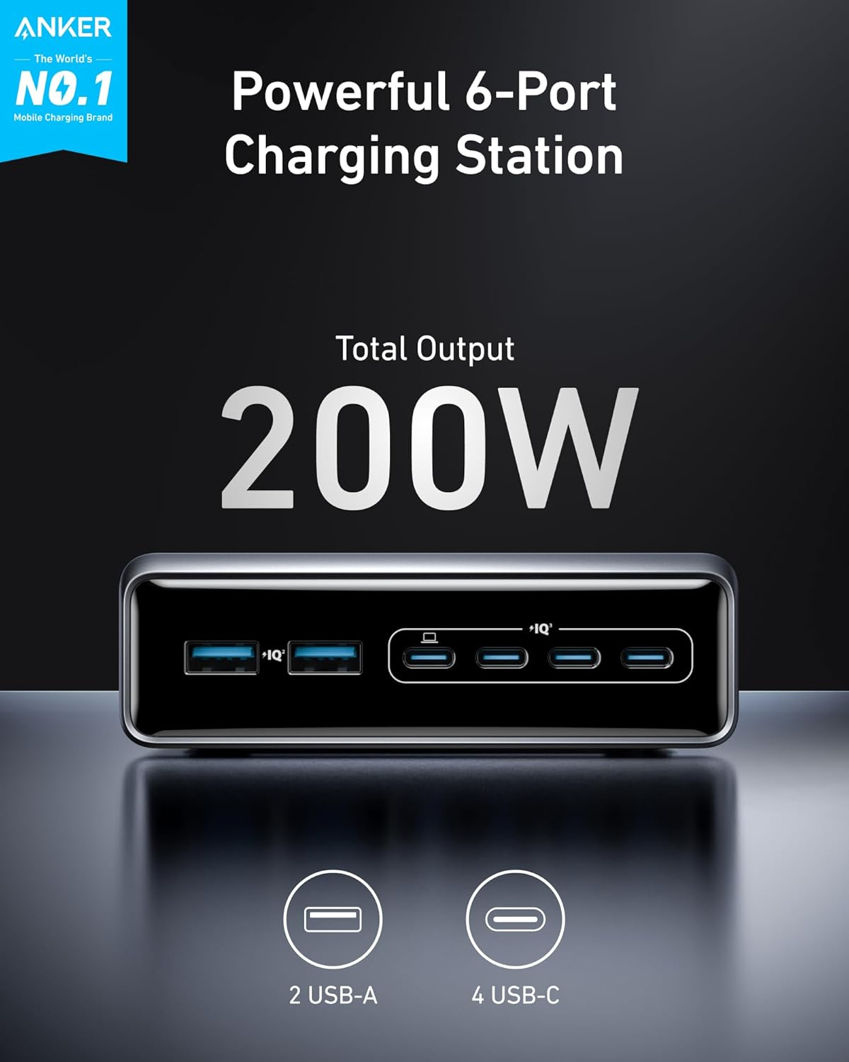 Anker Prime USB C Charger, 200W 6-Port Gan Charging Station, USB-C PD Fast Charging Desktop Charger, Compatible with Iphone16/15/14 Series, Samsung, Macbook, Dell and More image number 5