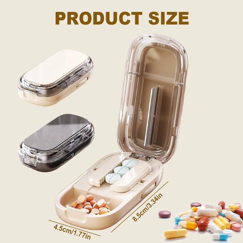 2025 Upgraded Portable Pill Cutter, Pill Splitter for Large Small Tiny Pills, 2 in 1 Pills Cutter & Storage Organizer for Purse Pocket Home Travel (Black-1/2) image number 5