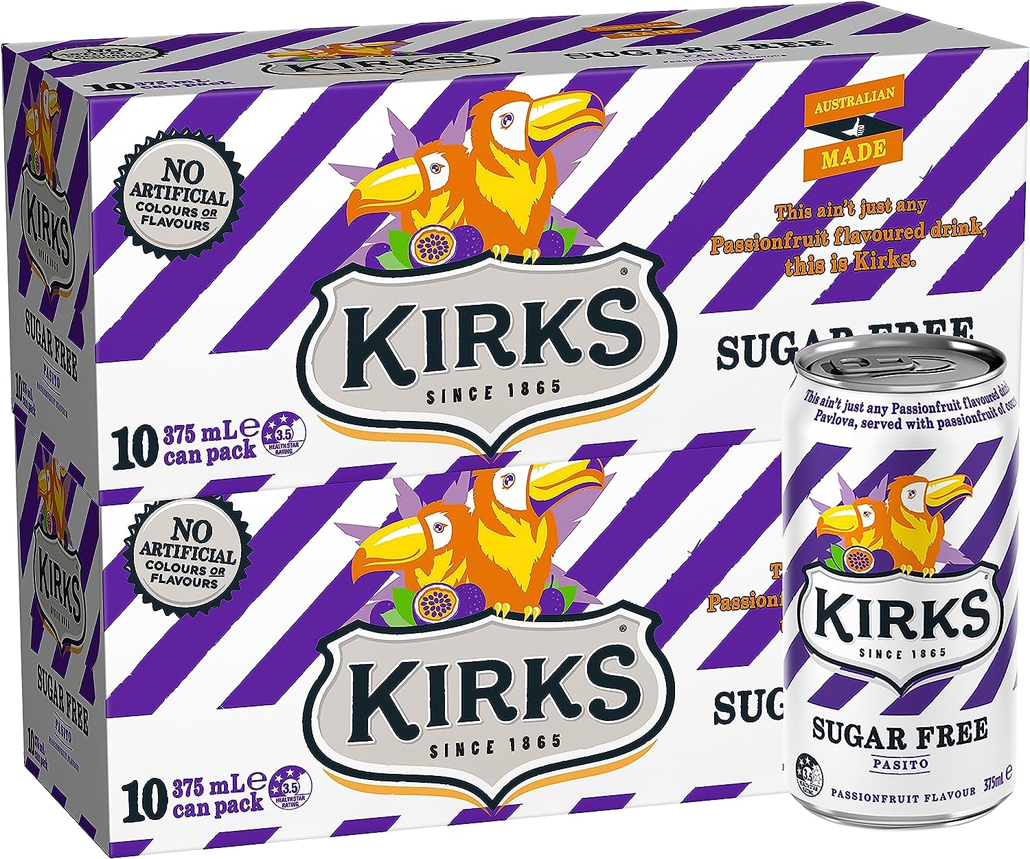 Kirks Sugar Free Pasito Passionfruit Soft Drink Multipack Cans 20 X 375 Ml image number 2