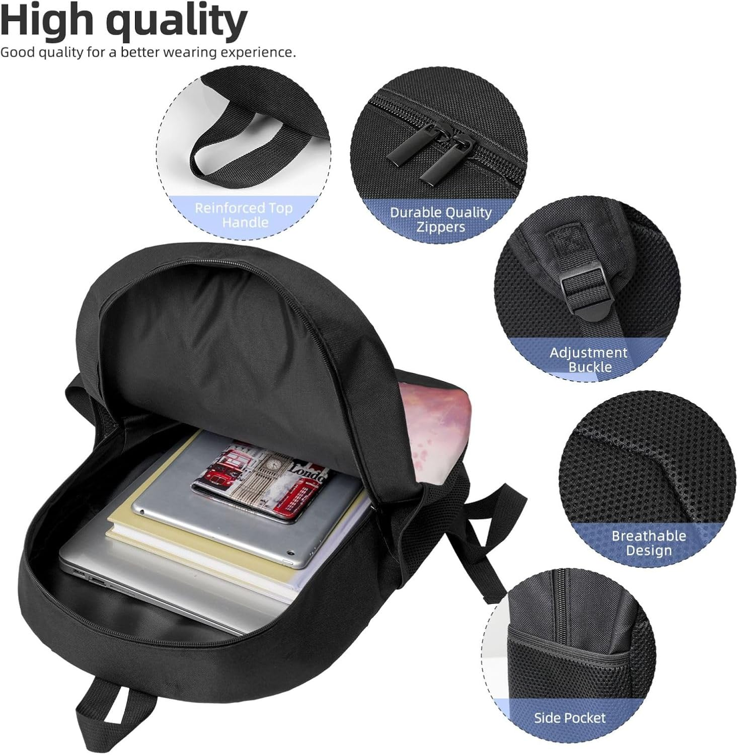 Dwrepo Floral Tree Laptop Backpack for Women Large Computer Bag for Men Computer Backpack 17 Inch Fashion Travel Daypack, Black, One Size image number 2