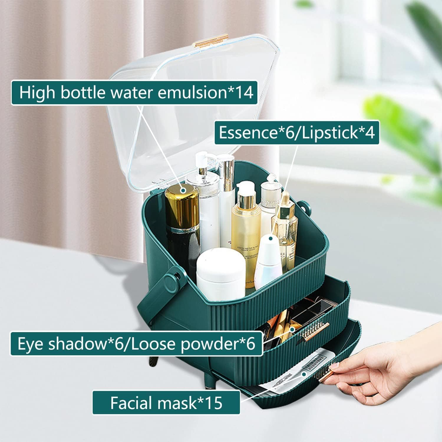 Makeup Storage Organizer,Clear Cover Cosmetic Display Case with Two Tier Storage Box and Brush Storage Box, Skincare Organizers for Bathroom Countertop,Bedroom Vanity Desk and Travel, White&hellip; image number 5