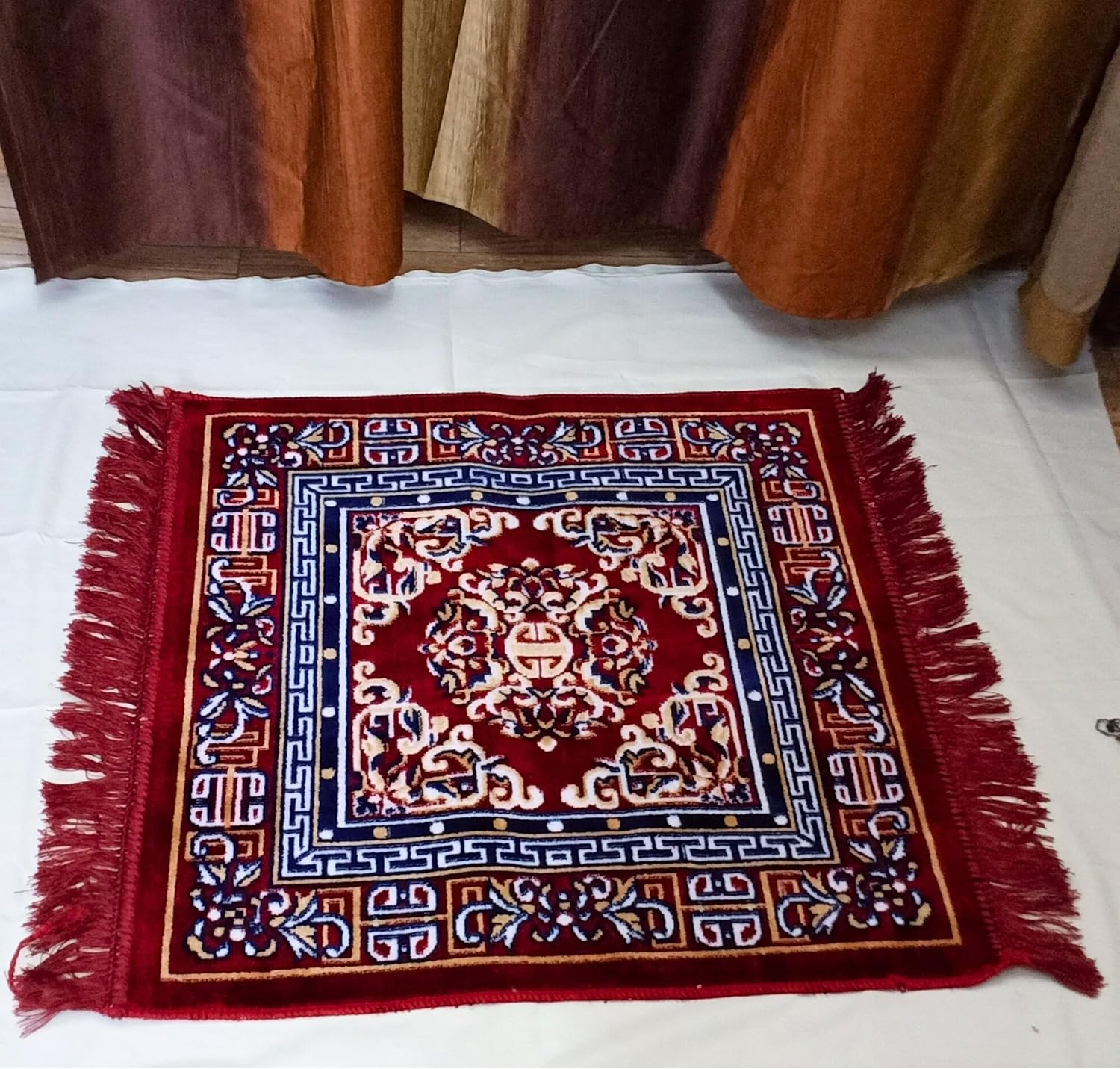 Velvet Pooja Aasan 24" &ndash; Multi-Purpose Prayer Rug for Puja, Meditation, Yoga | Ethnic Design Floor Mat for Home Decor, Sofa, Car Seat, Laptop Cover & More &ndash; 1 Pc Spiritual Mat Carpeth