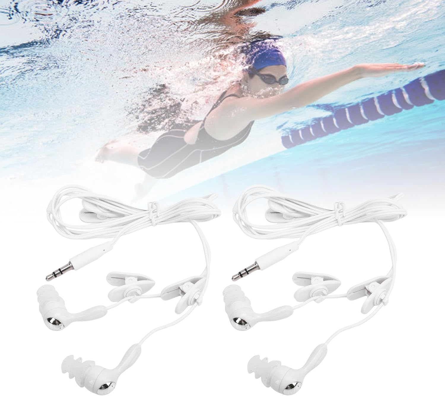 Sxhlseller IP68 Waterproof Earphones with over Ear Hooks, Noise Isolation, 1M Cable, 4 Spare Tips, 3.5Mm Jack Wired Earbuds for Swimming Running Gym image number 4