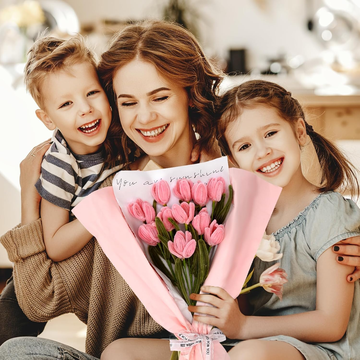 200 Pieces Pipe Cleaners Craft Supplies DIY Chenille Stems Tulip Bouquet Kit Craft Supplies Bulk for DIY Art and Craft Projects Creative Gift Wrapping Party Decorations image number 3