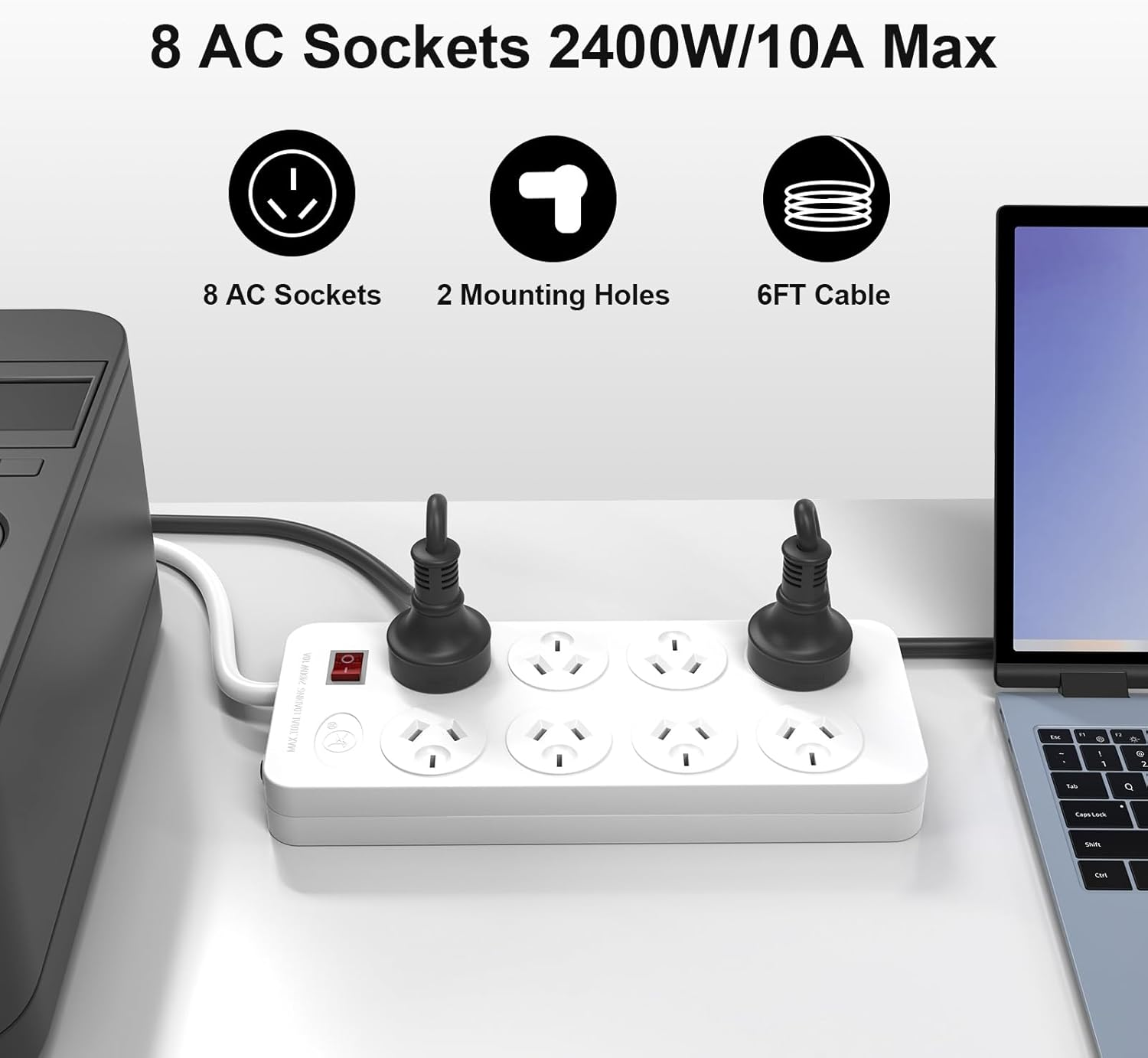 HITRENDS Powerboard, 8-Outlet Power Strip with Switch, Surge Protector Mountable,Max 2400W/10A,1.5-Meter Extension Power Cord for Travel Cruise Ship Home Office Accessories image number 5