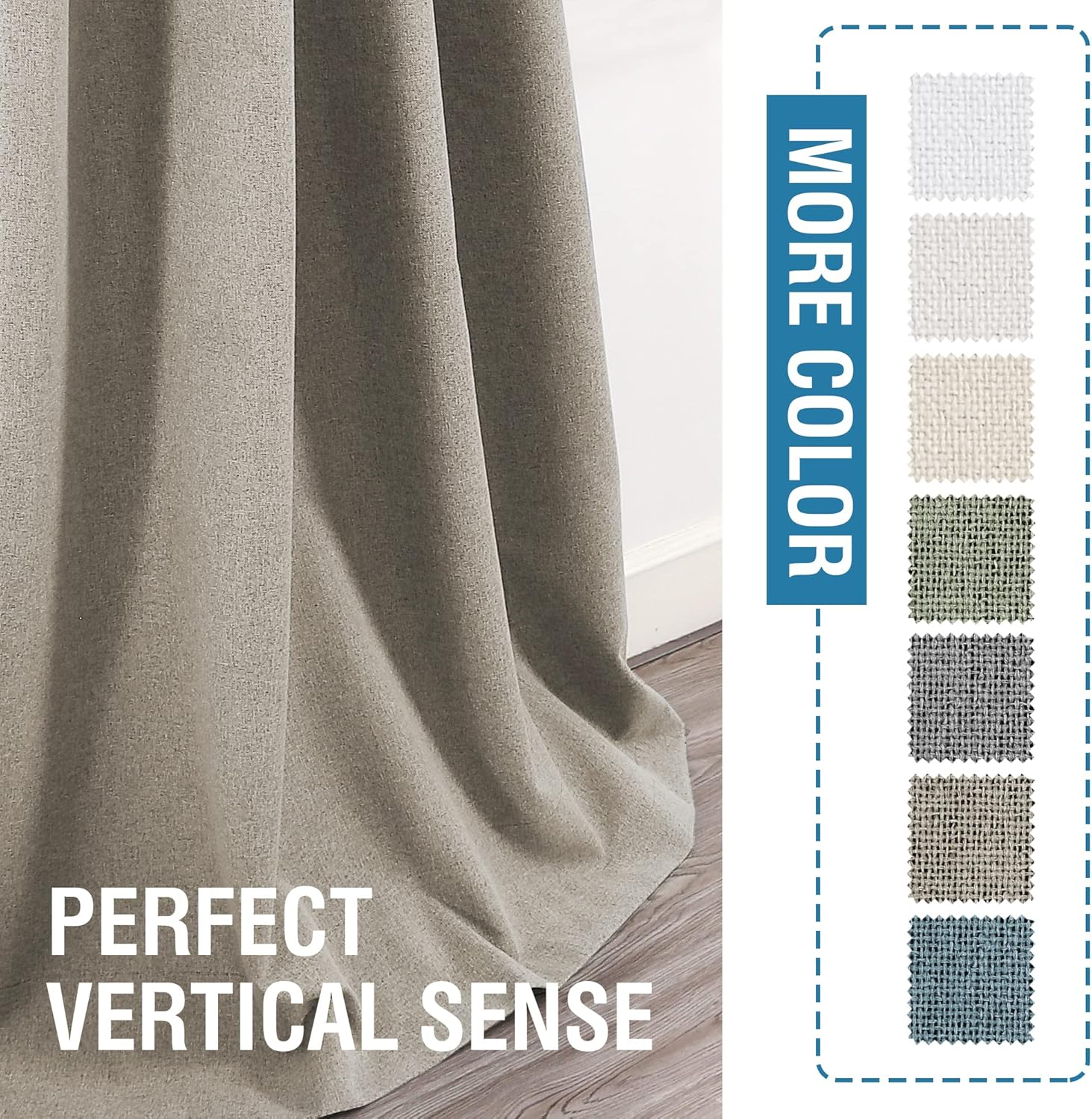 H.VERSAILTEX 100% Blackout Linen Curtains Thermal Curtains for Living Room Textured Burlap Curtain with Double Face Linen Grommet Soundproof Curtains Each W132Cm X D243Cm, 2 Panels -Heather Taupe image number 4