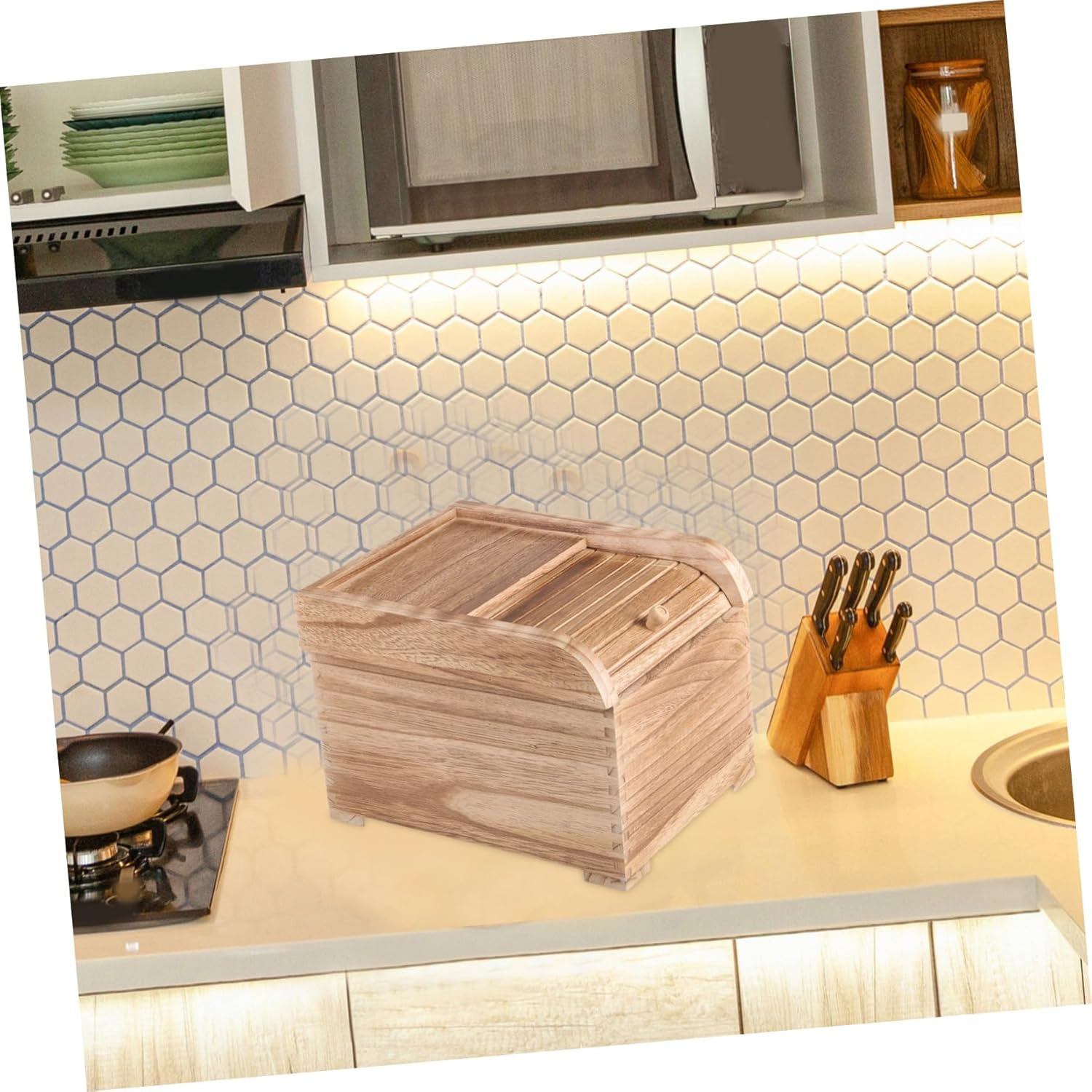 MOLUCKFU Sealed Solid Wood Rice Storage Container Large Food Bucket Moisture-Proof Kitchen Storage Bin Rolling Lid for Pantry Organization image number 6